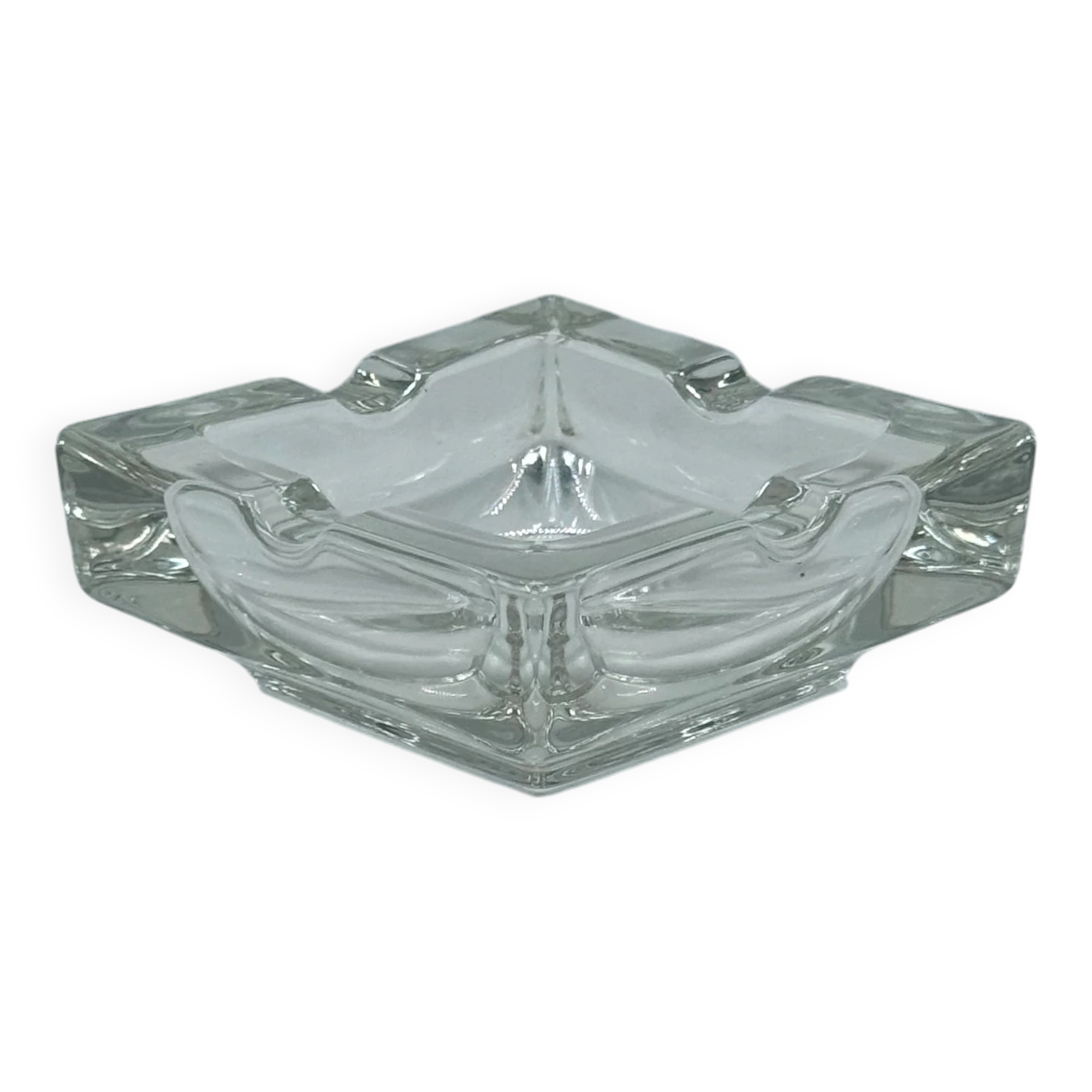 Vintage rectangular glass ashtray, design with two cigarette rests.
