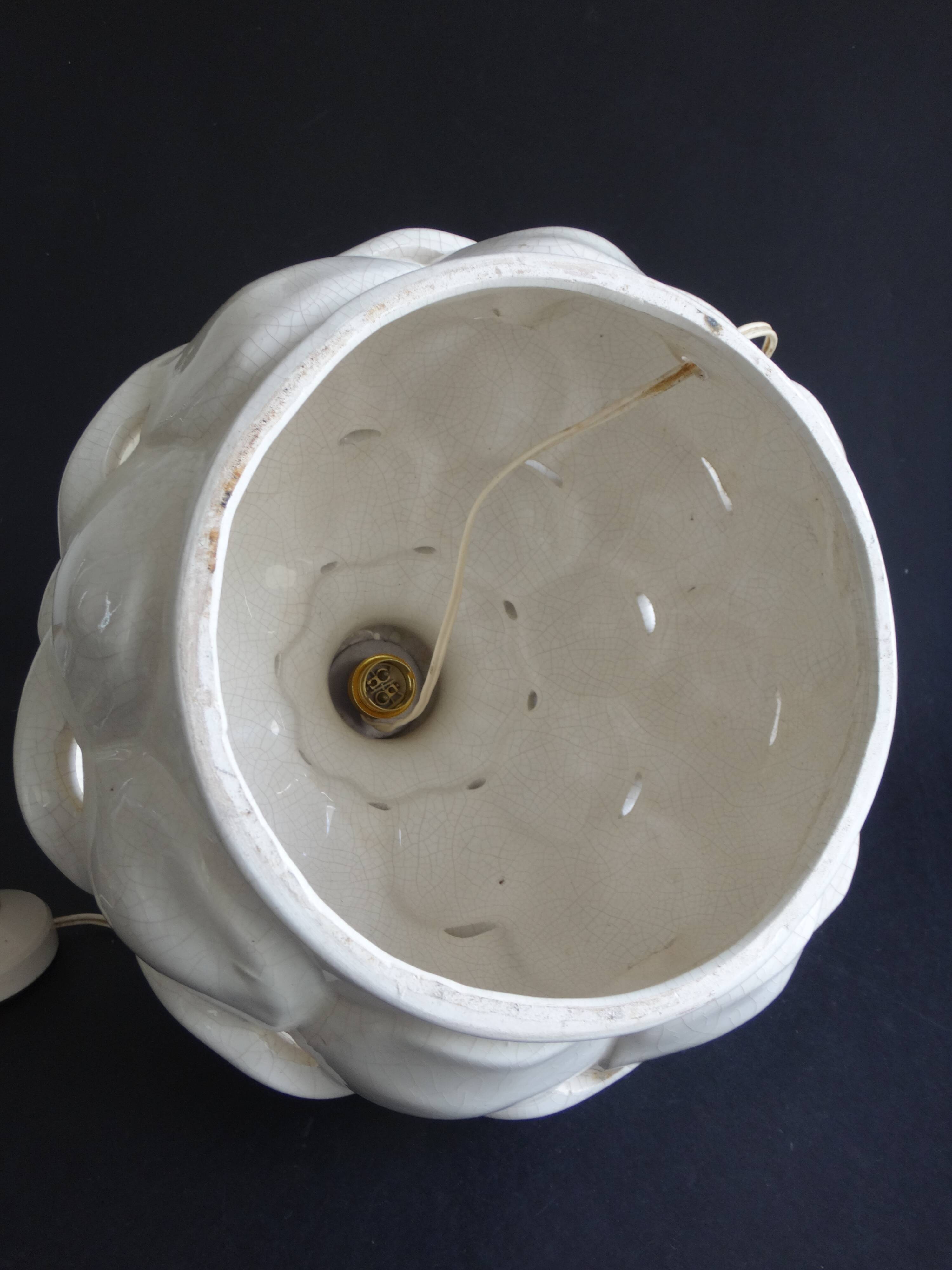 Pied de lampe forme artichaut faience craquelé 1970