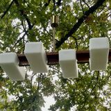 Scandinavian chandelier, brass, precious wood, 4 lights, shuttle 102 x 35 x 9 cm