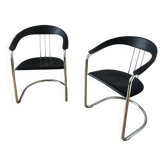 Chaises Space âge cuir noir et métal chromé