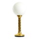 Large 1960s brass column-style table lamp with frosted glass globe