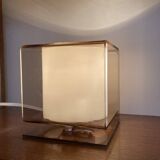 Cube table lamp in smoked plexiglass 70s