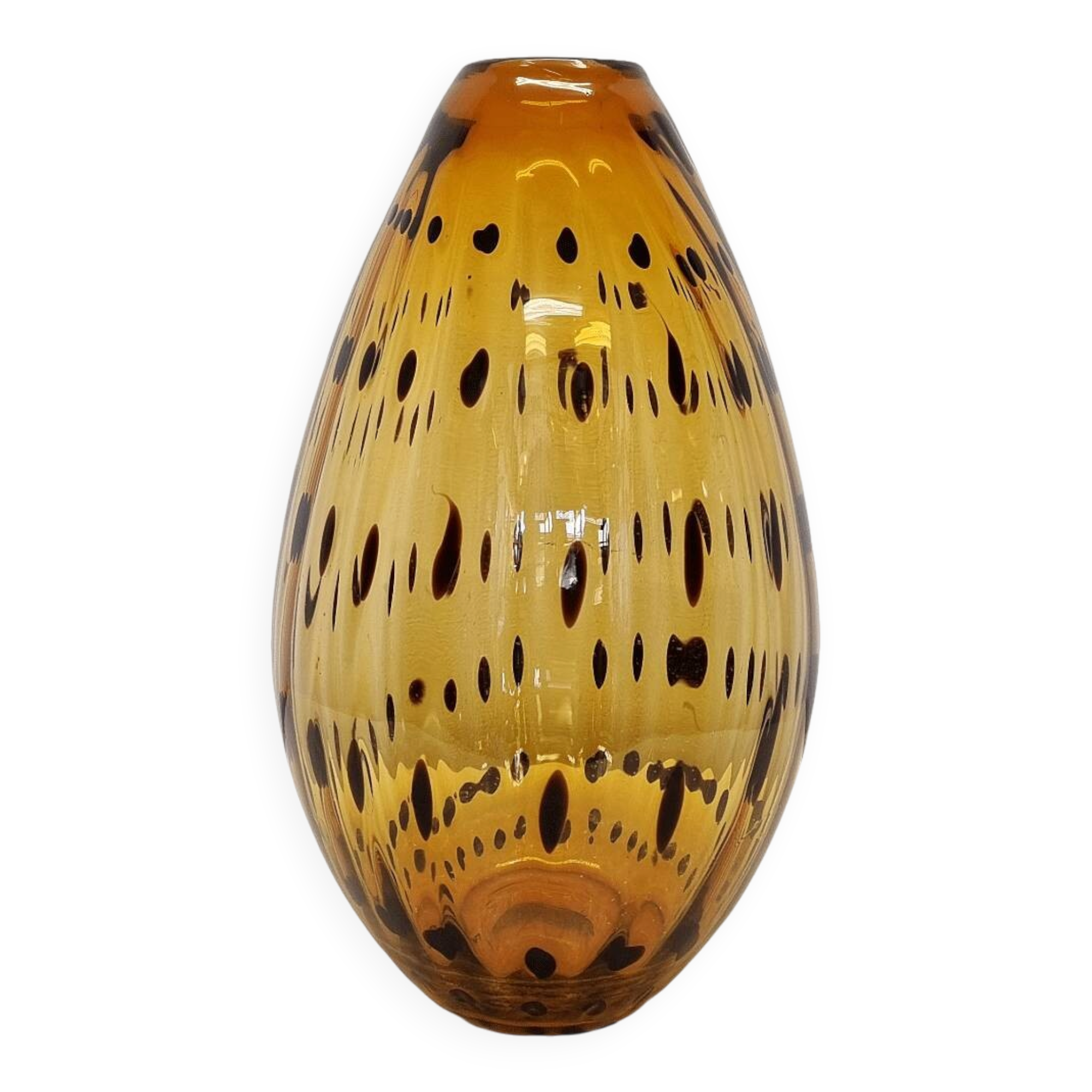 Vase en verre soufflé à la bouche panthère vintage, années 1980/90.