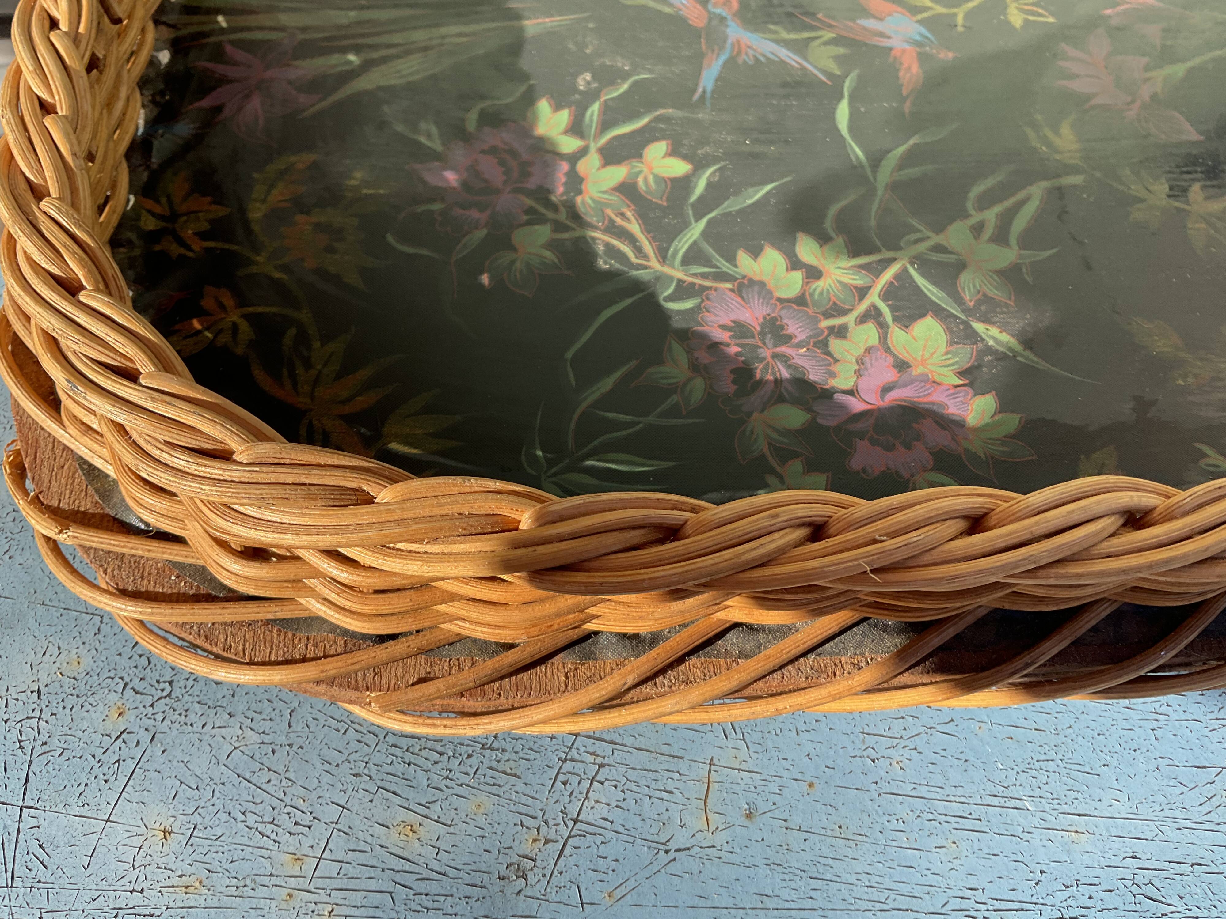 Large wood and wicker tray