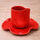 Set of wavy ceramic cup and saucer - poppy red