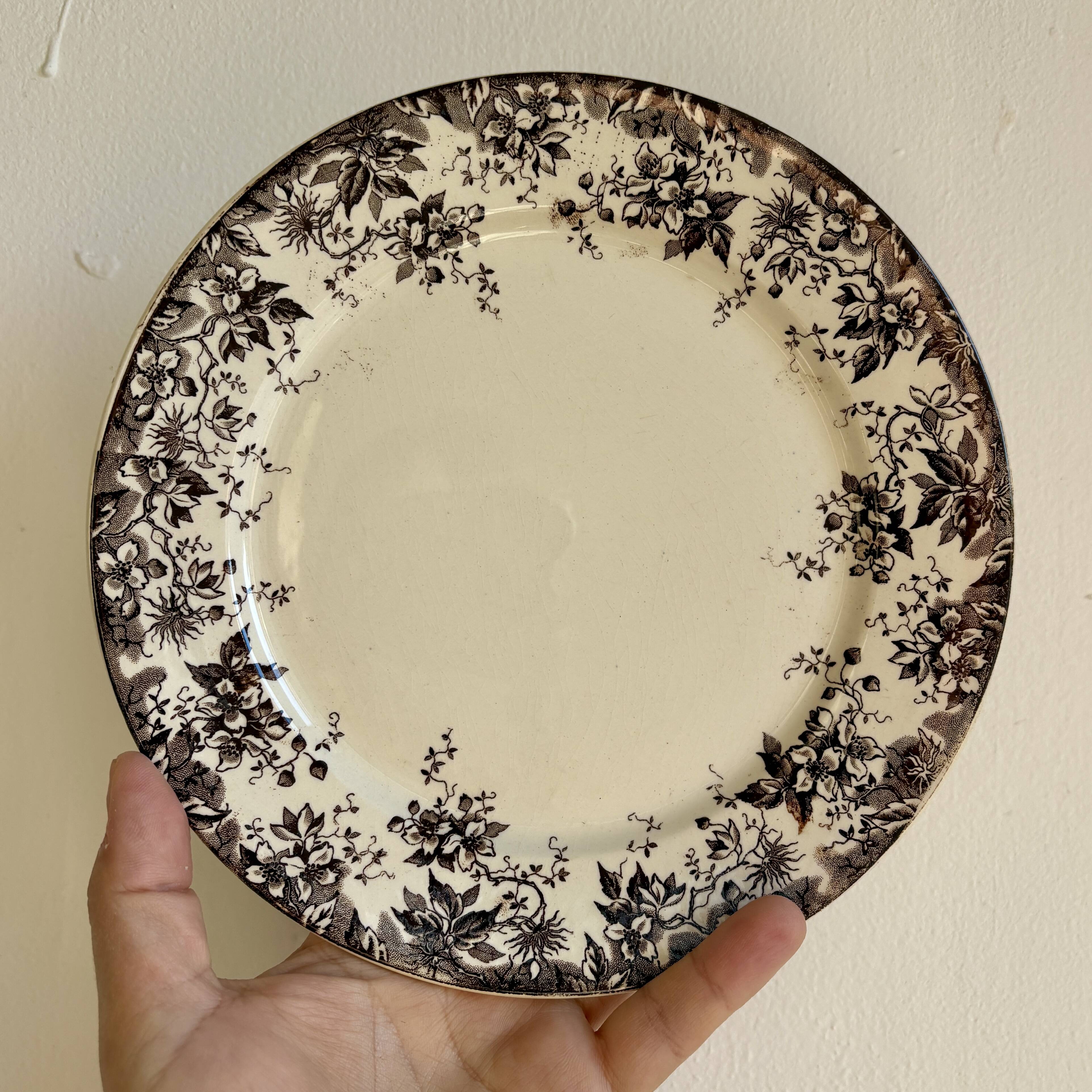 Lot de 6 assiettes à dessert anciennes en terre de fer modèle Alphand de Sa