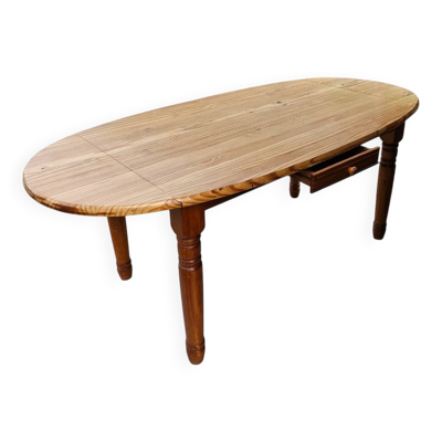 Table à manger ovale extensible en pin des années 1970