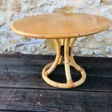 Table basse vintage en bois clair et bambou, circa 60