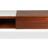 Pair of low chests of drawers in teak and chrome metal. 1960s.