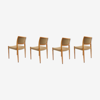 Ensemble de 4 chaises vintage par Niels Moller model 80 en chêne