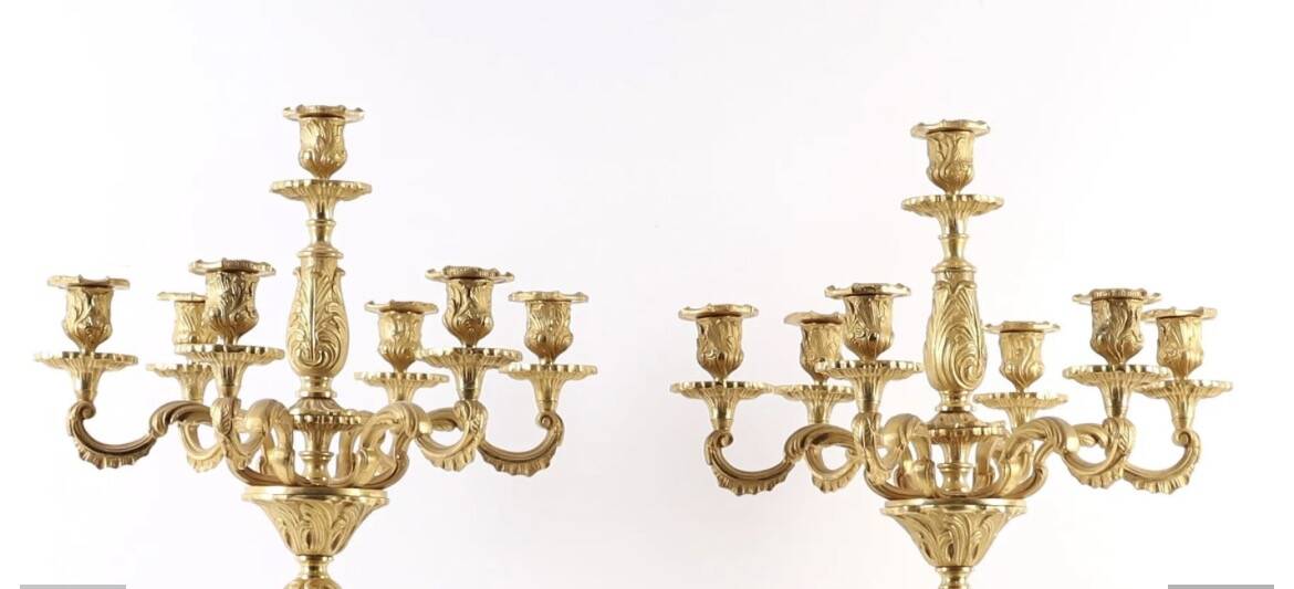 Pair of candelabra, in Louis XV style, in gilded bronze.