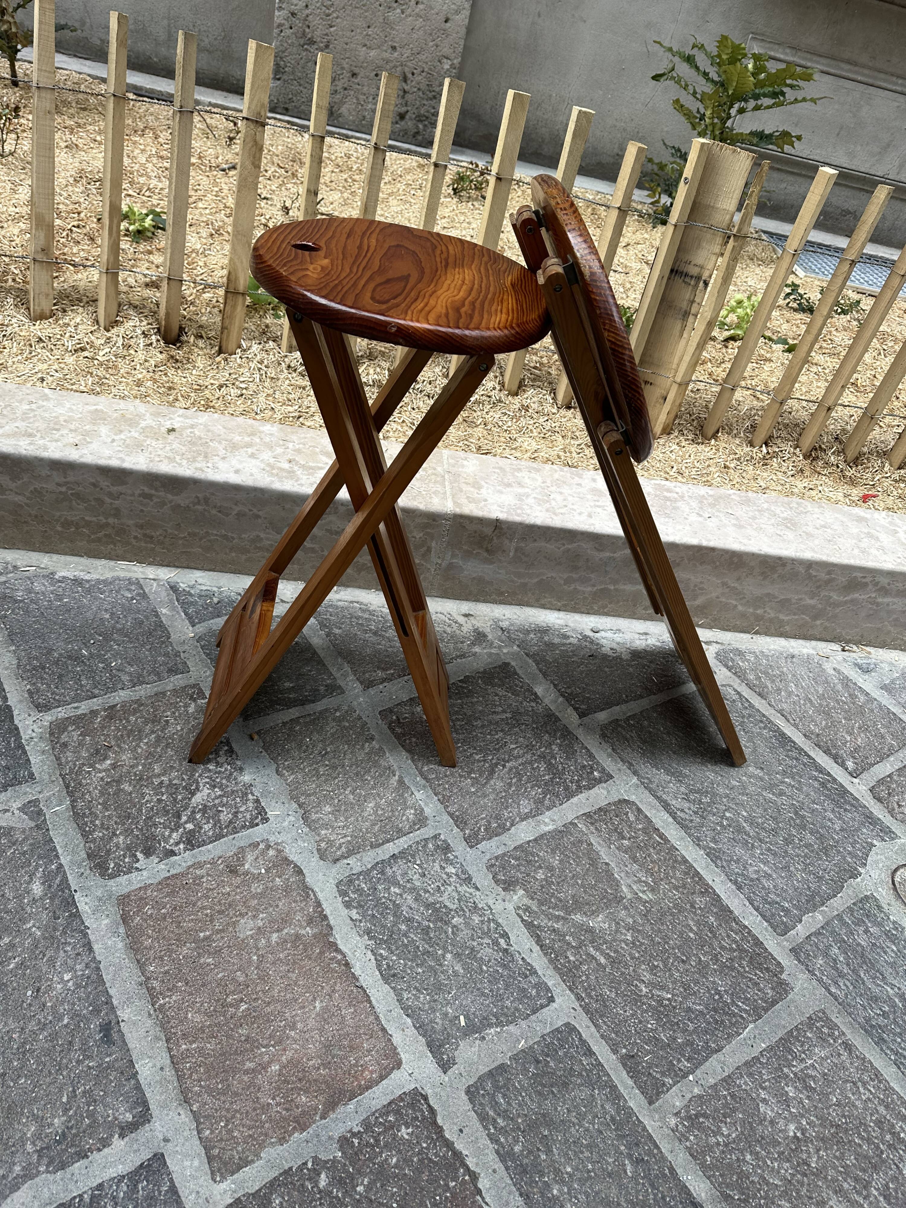 Pair of Adrian Reed Suzy folding stool seats in blond pine, 1970