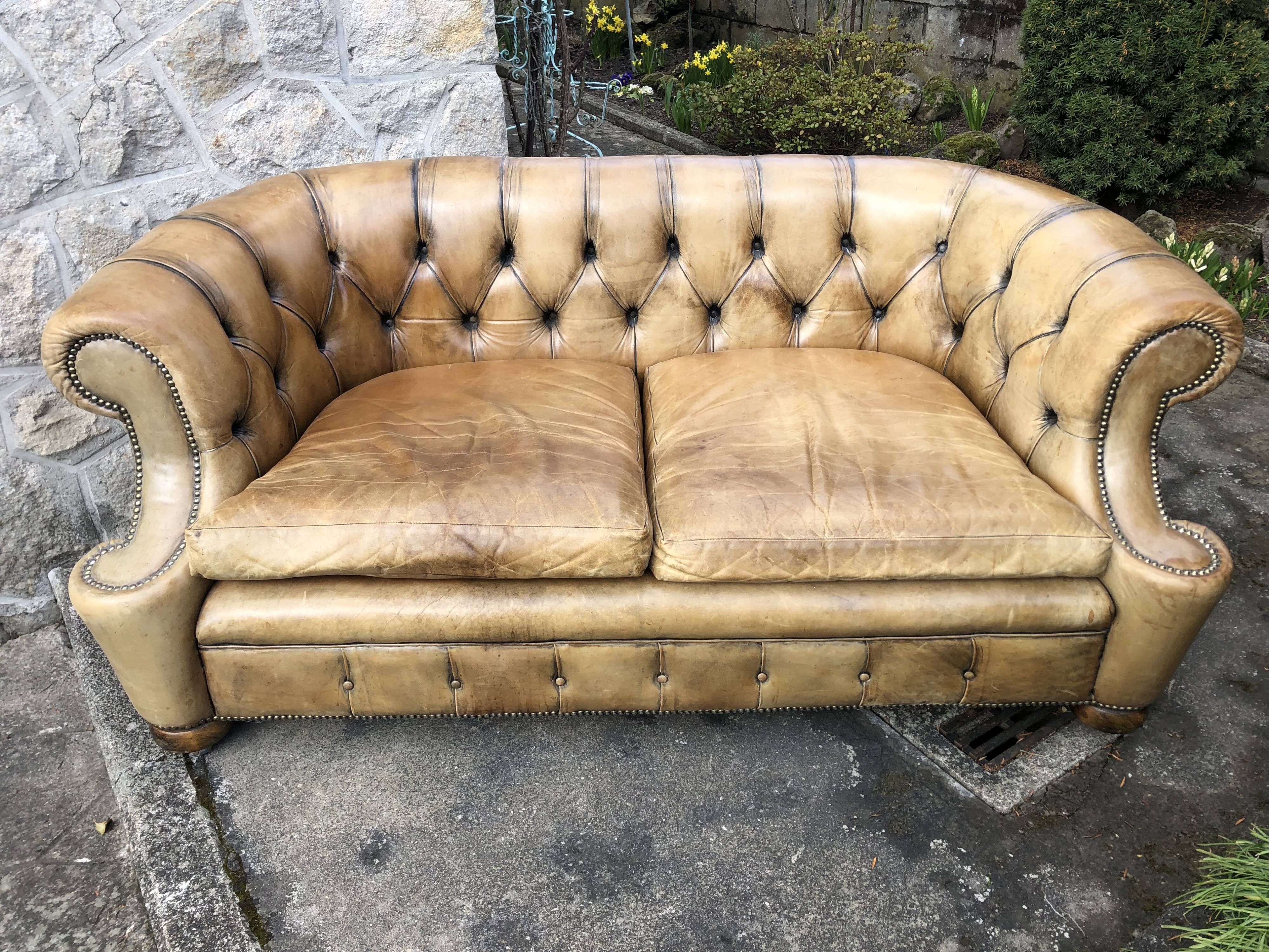 2-seater Chesterfield sofa in tan leather