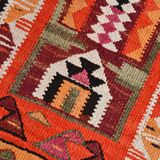3x10 Kilim Pumpkin Orange Wool Runner Rug, 90x300Cm