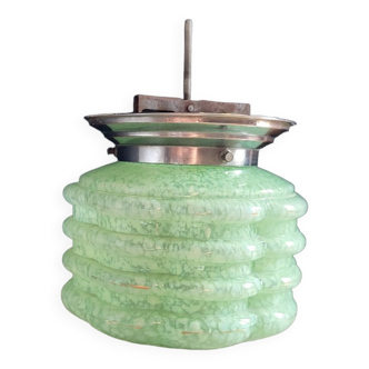 Old ceiling lights suspension opaline glass of green clichy vintage bohemian decor