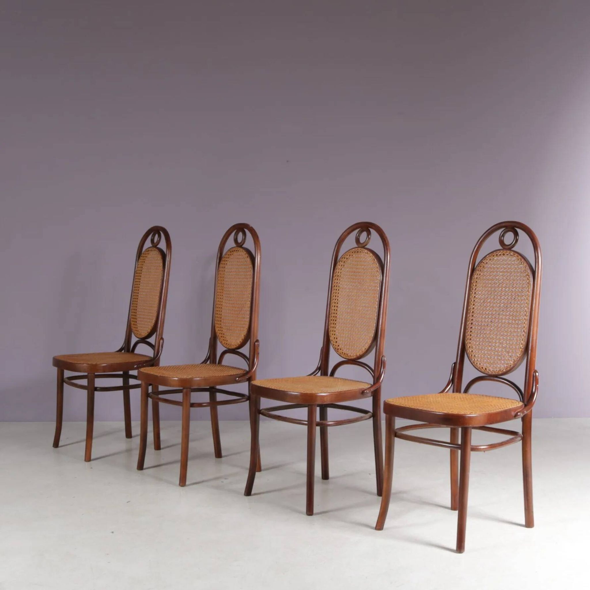 1950s set of 4 “Long John” chairs by FMG, Poland