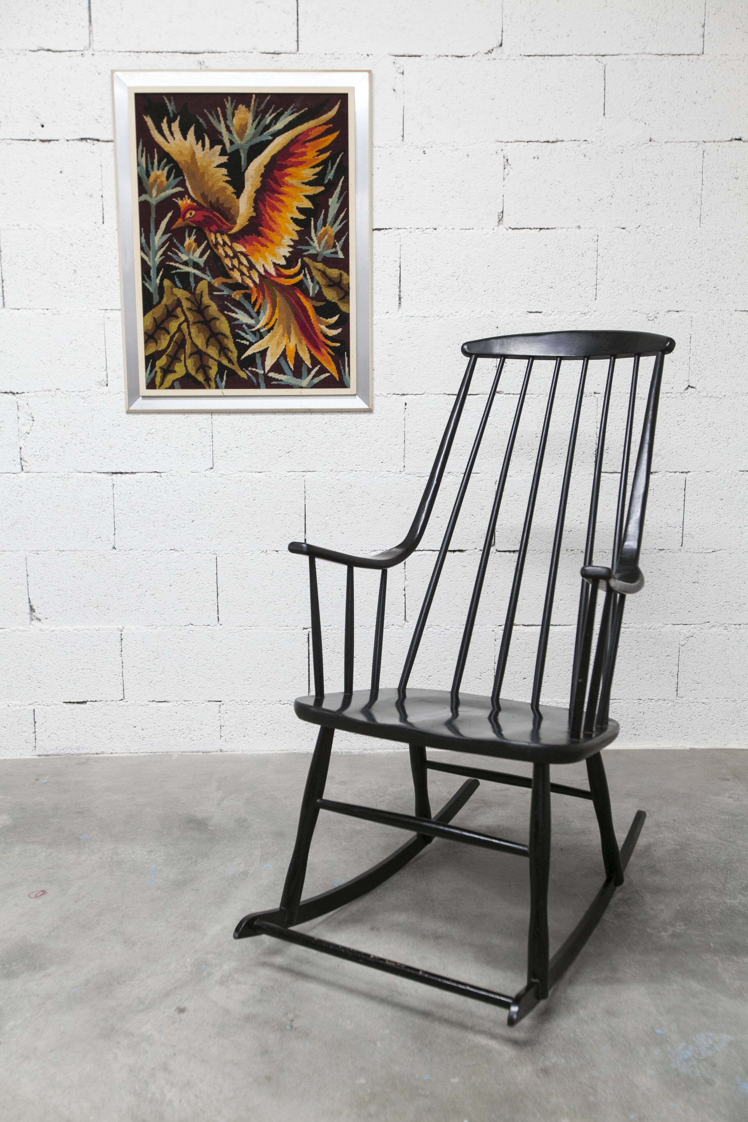 Grandessa rocking chair in black beech by Lena Larsson 1960 for Nesto