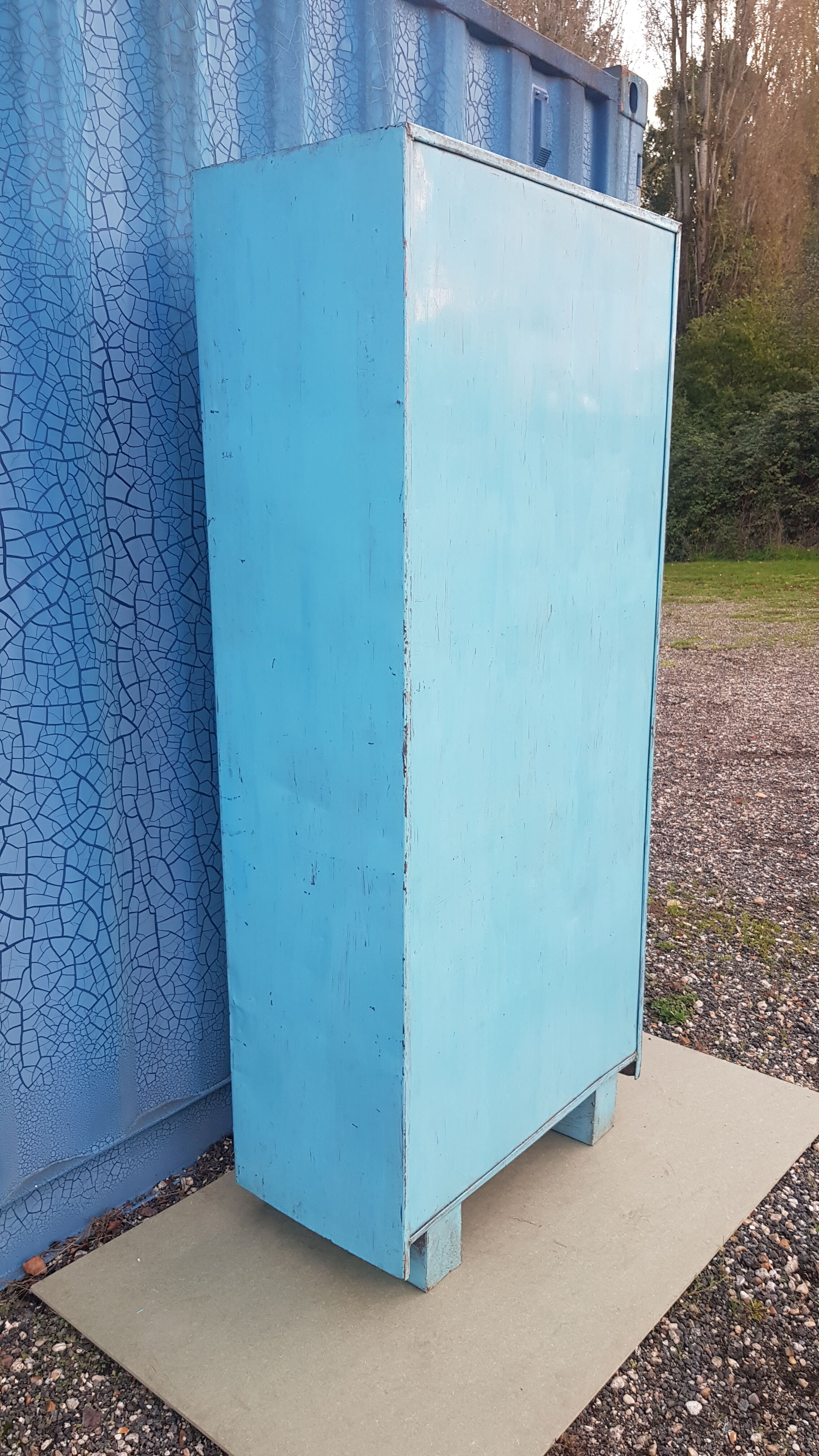 Old metal workshop furniture original turquoise patina