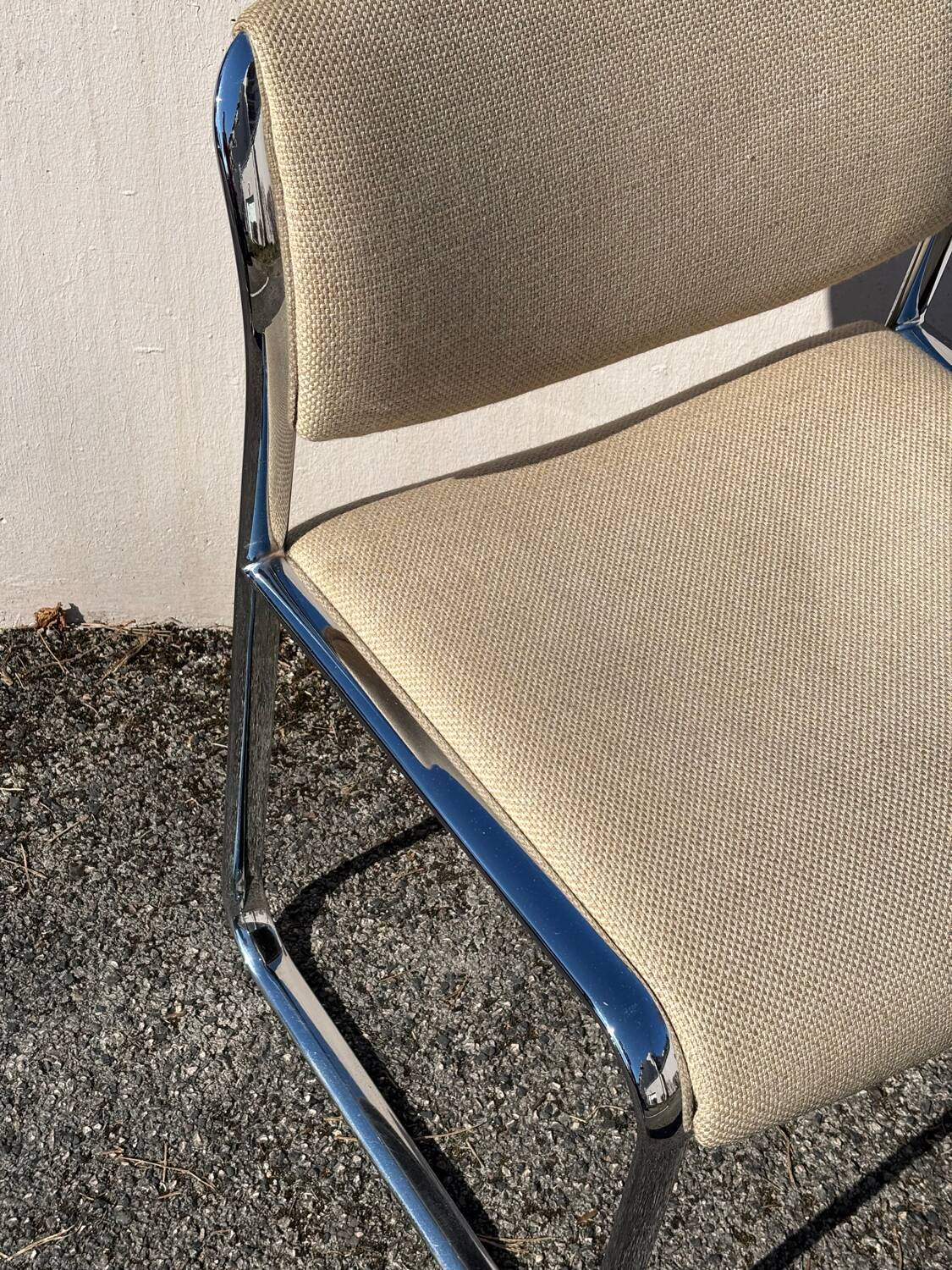 Vintage steel and beige fabric sleigh chair