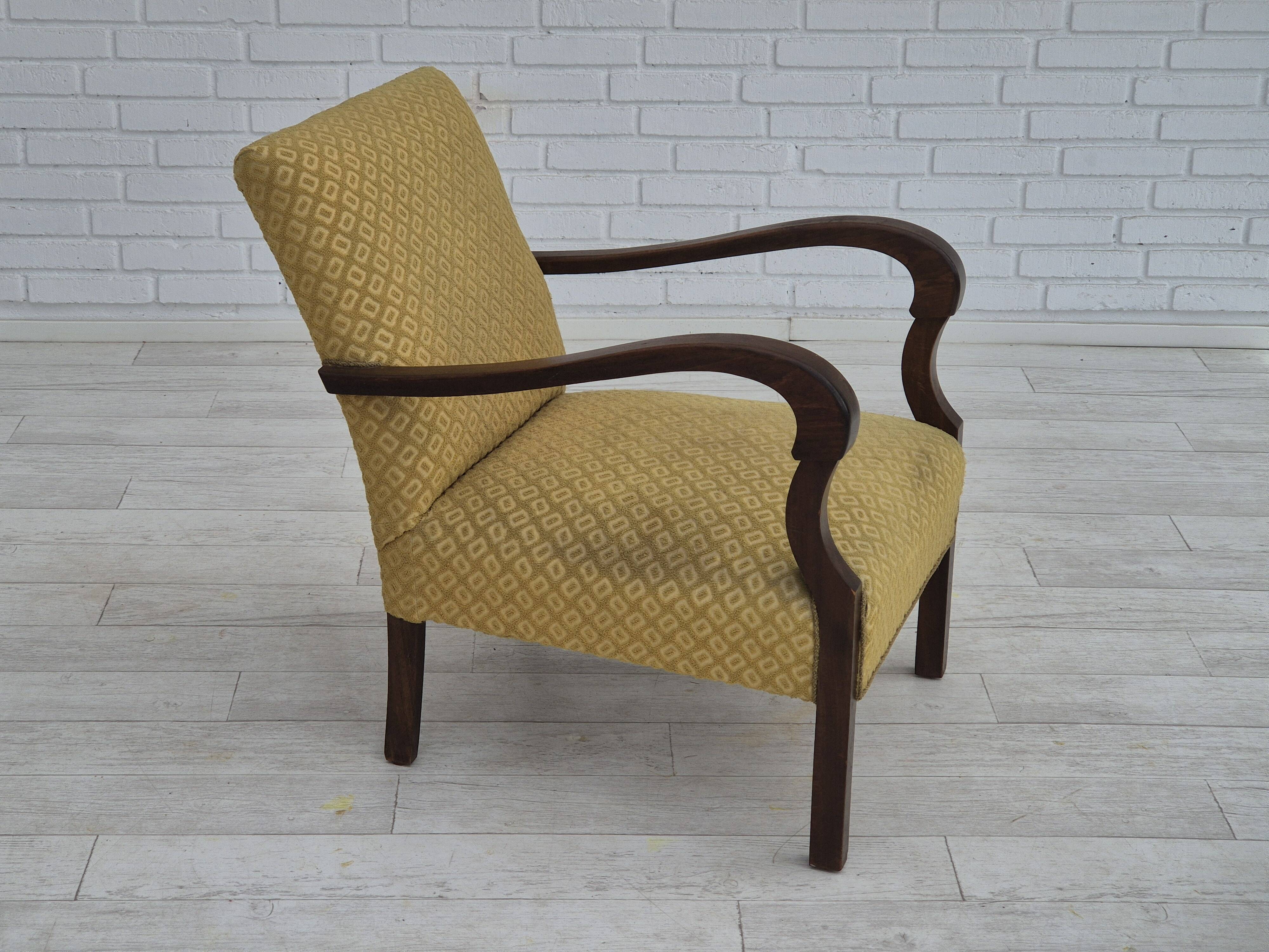 1950s, Danish design, armchair in original condition, furniture cotton/ wool fabric.
