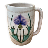 Antique vallauris ceramic pitcher with vintage blue thistle decor