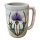 Antique vallauris ceramic pitcher with vintage blue thistle decor