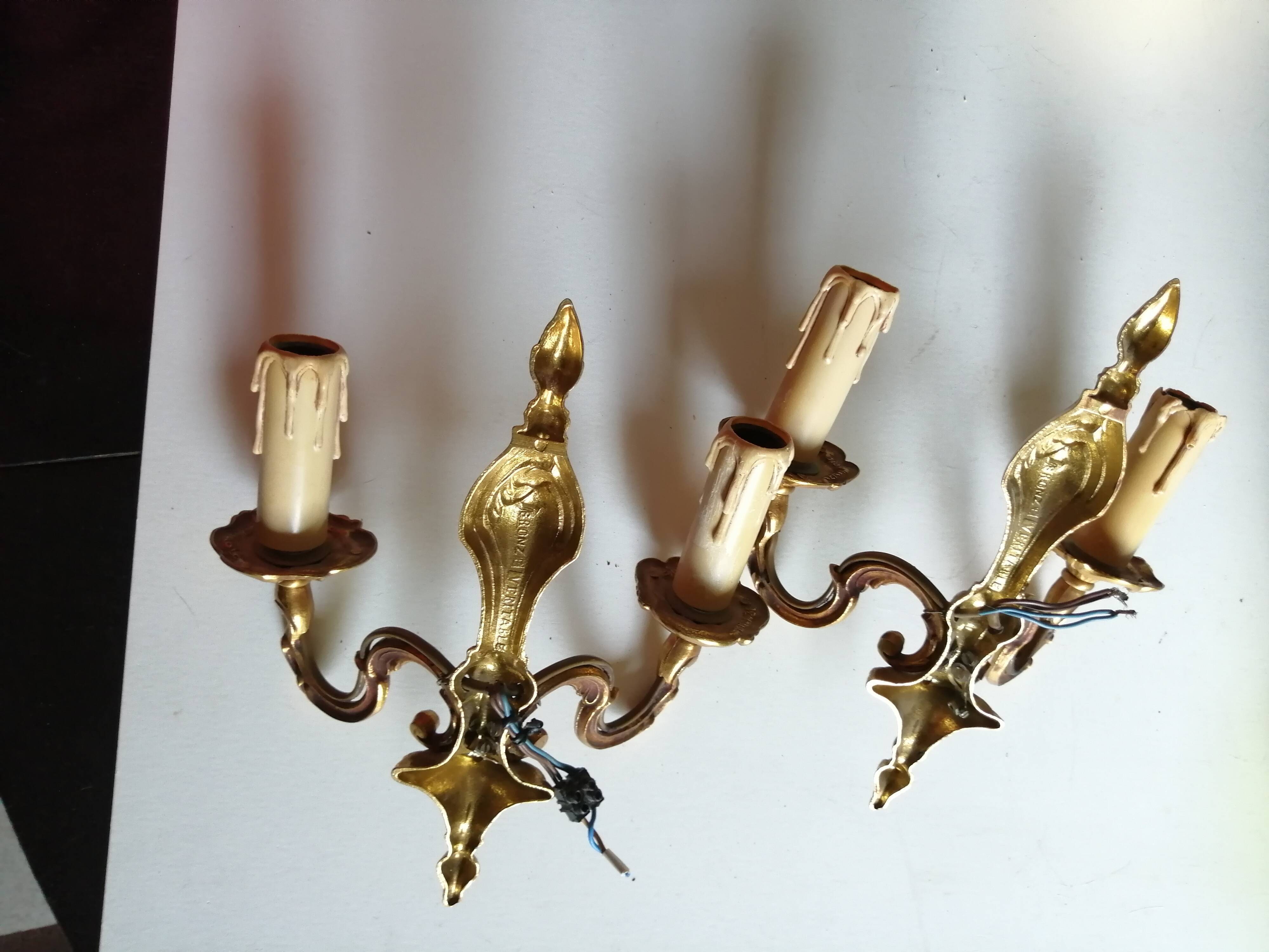 Pair of classic gold bronze wall lamps