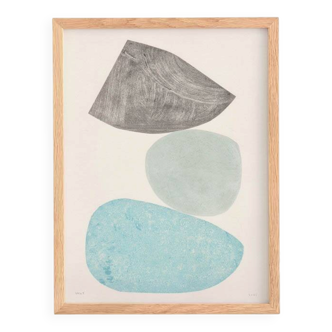 Painting "pebbles" 30x40cm framed on paper signed Eawy