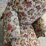 Antique Louis XV style shepherdess armchair in floral flocked fabric
