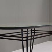 Italian dining table with metal base and glass top and brass, 1950s