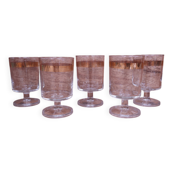 5 verres à eau à pied transparent liseré doré Luminarc