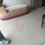 Large antique mercury mirror, patinated blue sculpted frame.