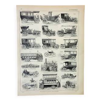 Old engraving 1898, Automobile, car, car, vehicle • Lithograph, Original plate