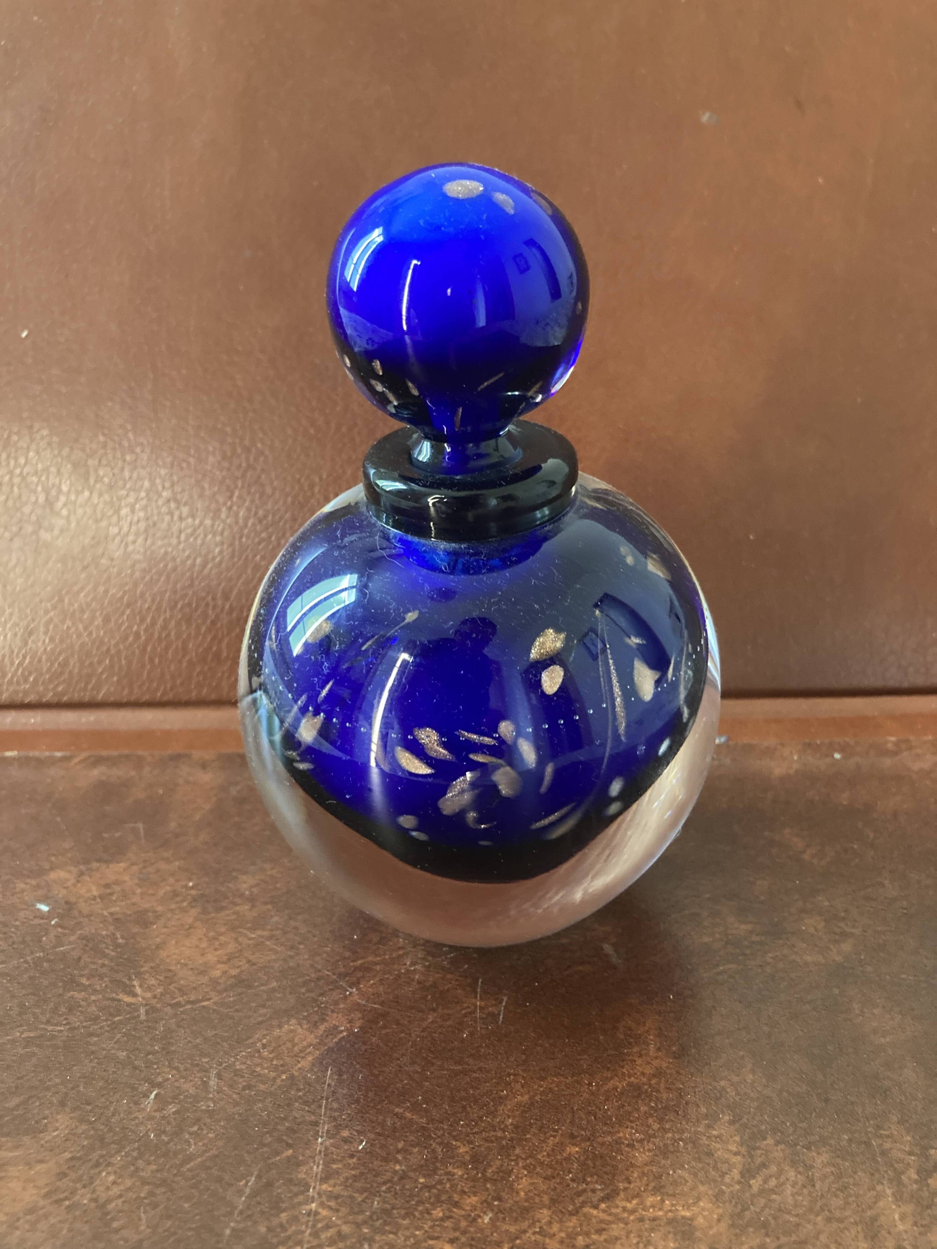 Flacon verre soufflé - bleu nuit - vintage