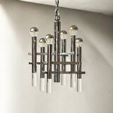 Large 70s Pendant Lamp in Chrome Metal and Perspex by Sciolari