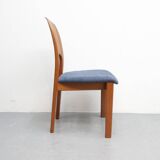 Vintage eetkamerstoelen Holstebro Denmark Teakhout nieuwe stoffering blauw