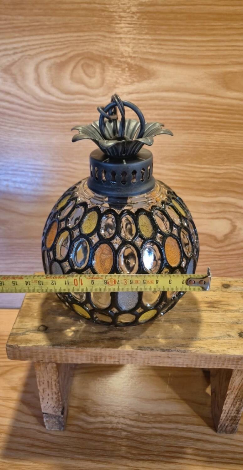 Vintage 1960s glass stained glass pendant light.