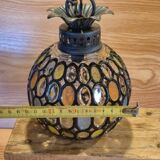 Vintage 1960s glass stained glass pendant light.