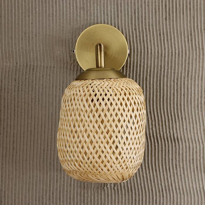 Handmade Gold Rattan Sconce Lamp 16x19Cm