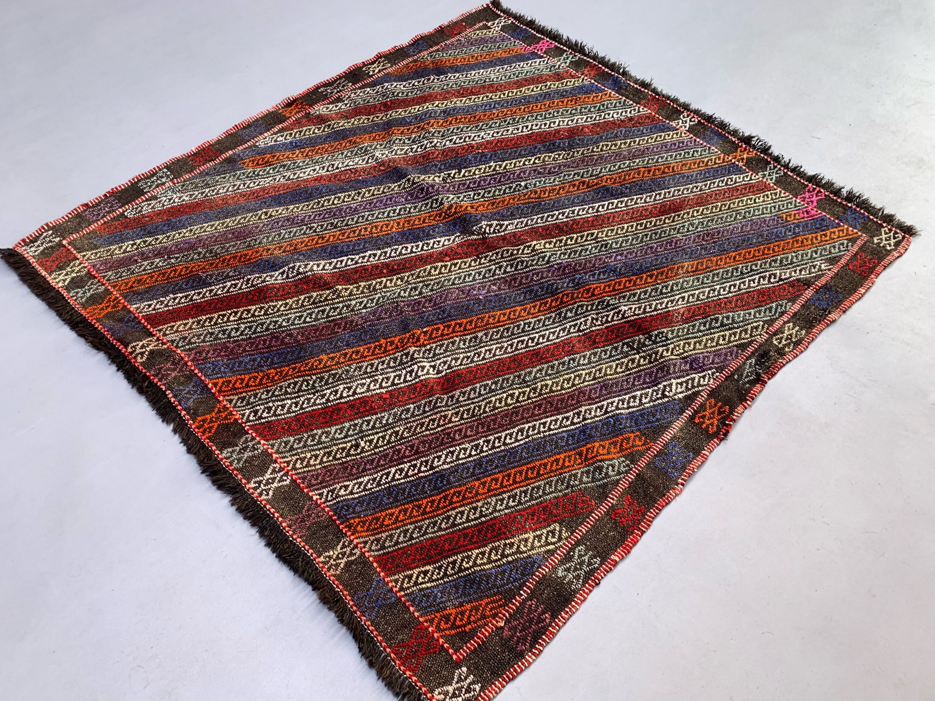 Large Vintage Turkish Kilim Rug 180x162 cm Wool Kelim, Square