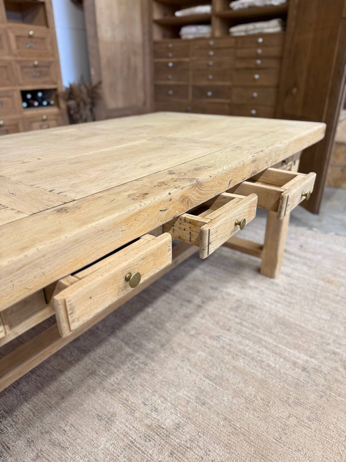 Large farmhouse table with 10 drawers