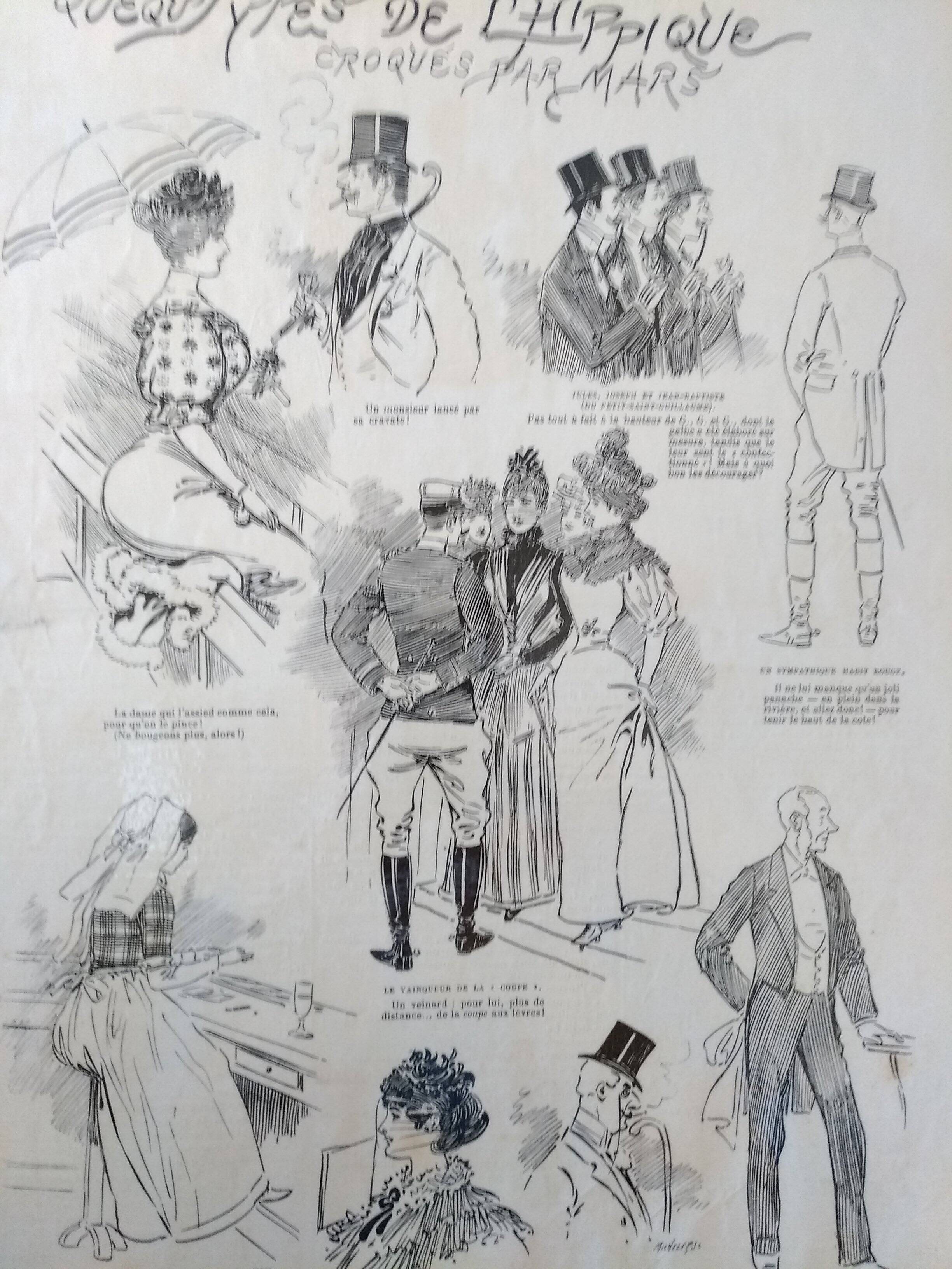 A drawing a sketch by illustrator Mars from period magazine Journal Amusant from the 1890s