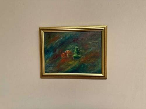 Oil on canvas “Still Life with Fruits” by Olle Bredford,Vintage & Framed 38×30cm