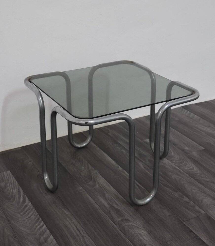 Coffee Table in Chromed Tubular Steel and Smoked Glass by Ezio Didone, 1970s