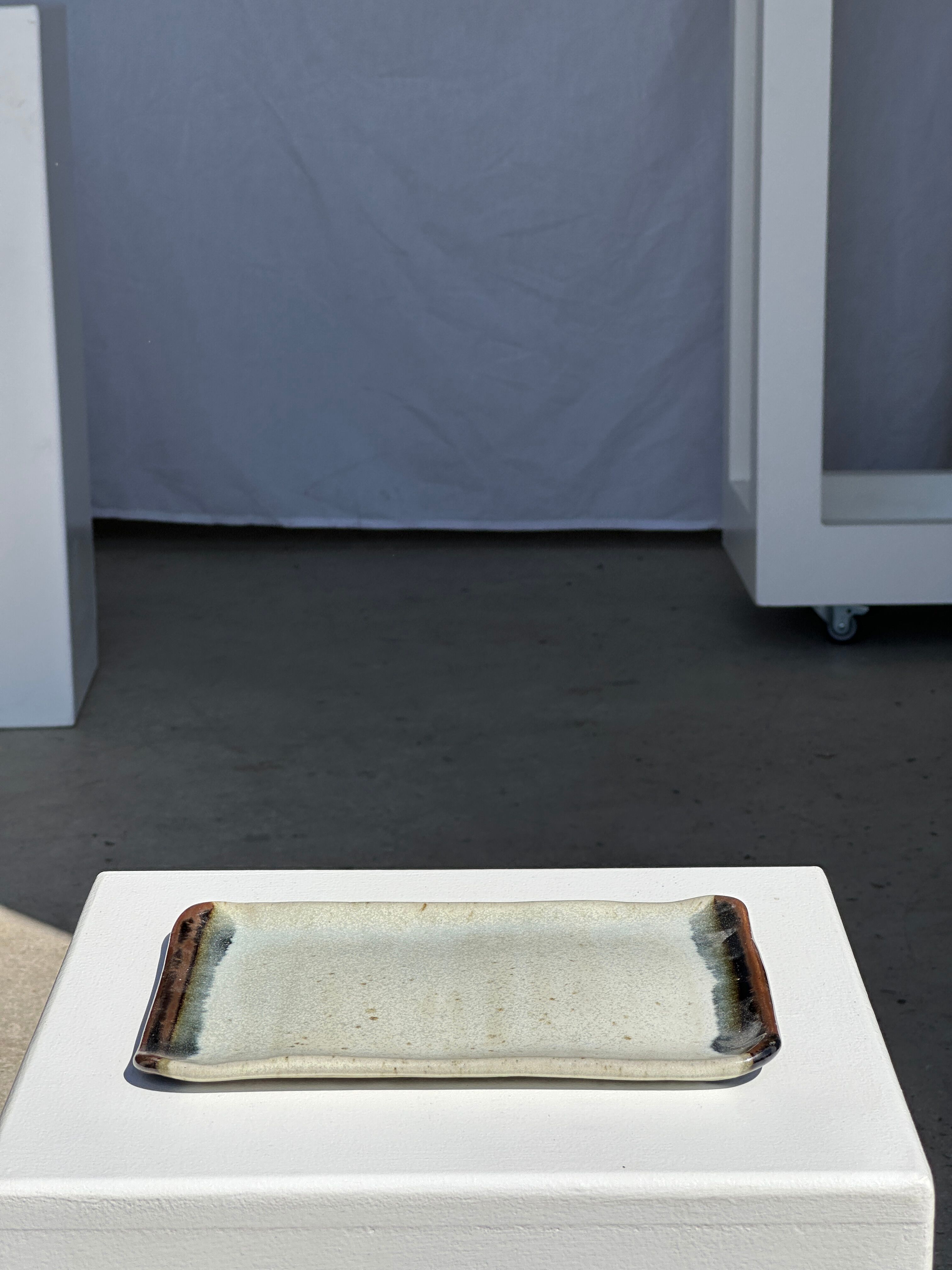 Trio of small rectangular serving dishes white and black Indonesian ceramic 21x16