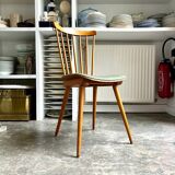 Baumann bistro chair in light wood and green skai, “Menuet” model