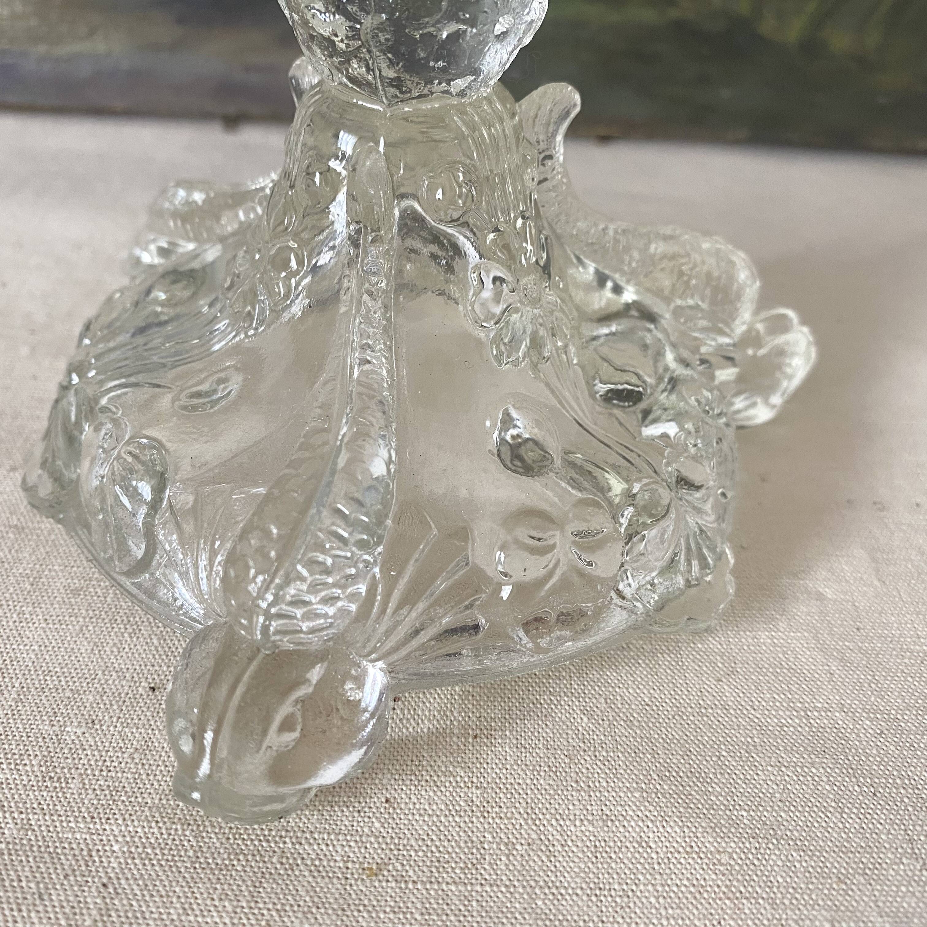 Bougeoir en verre moulé décor poissons