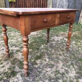 Louis Philippe style old cherry desk table with 2 drawers and 1 pull.