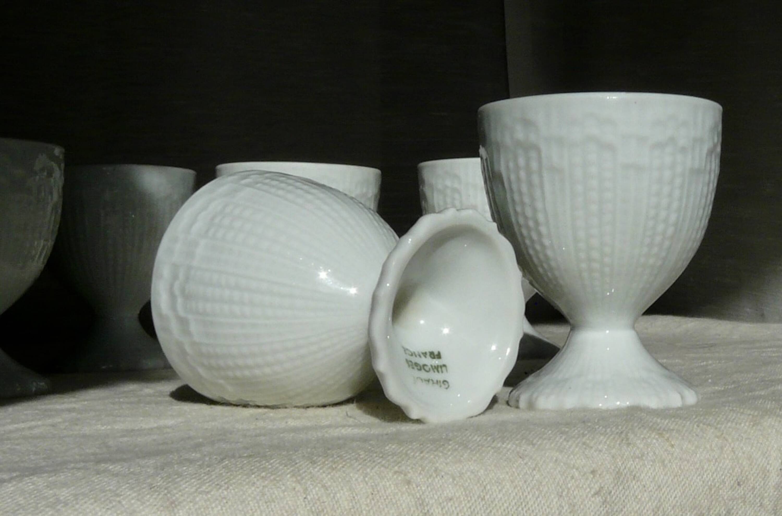 Service of 6 art deco white porcelain egg cups from Limoges