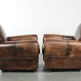 Set of two sheepskin Art Deco design armchairs with beautiful patina